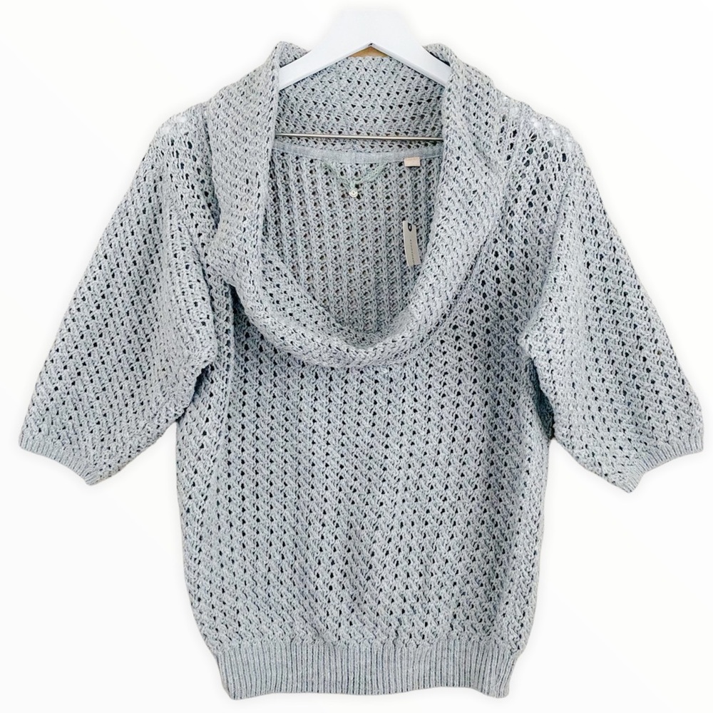 Anthropologie NWT Knitted & Knotted Gray Crochet Short Sleeve Sweater Size Small